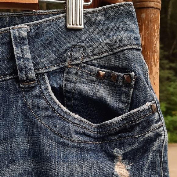 🍀3/15 Cropped Distressed Elle Blue Jeans - Picture 6 of 7